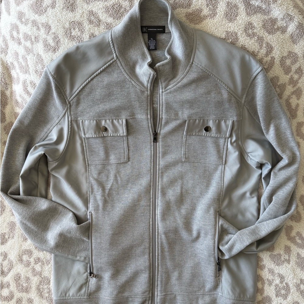 INC International Concepts Light Gray Zip-Up Sweater